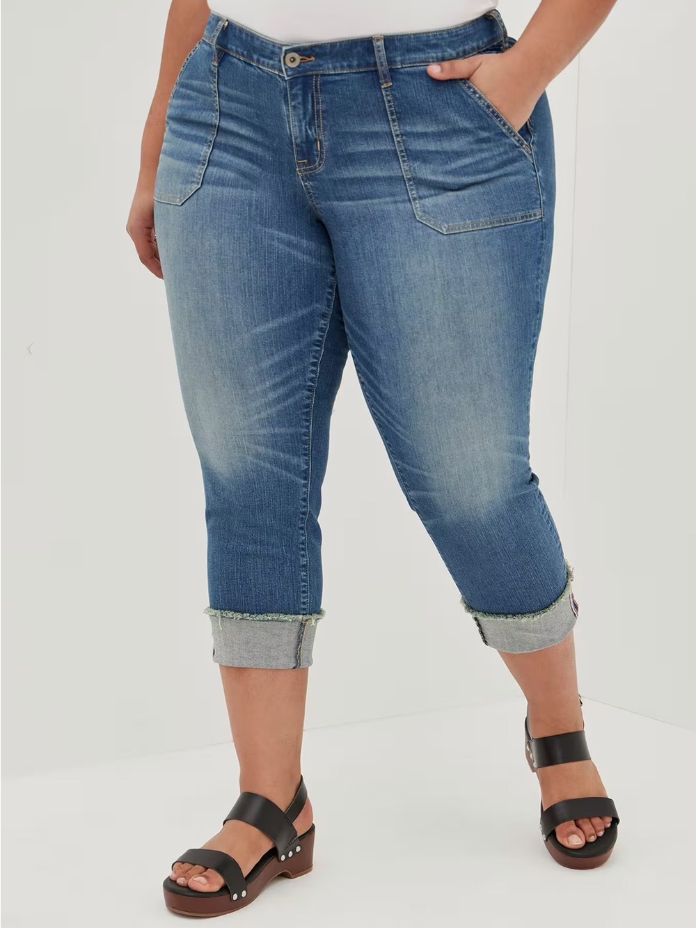 torrid Medium Blue Cropped Roll-Cuff Jeans